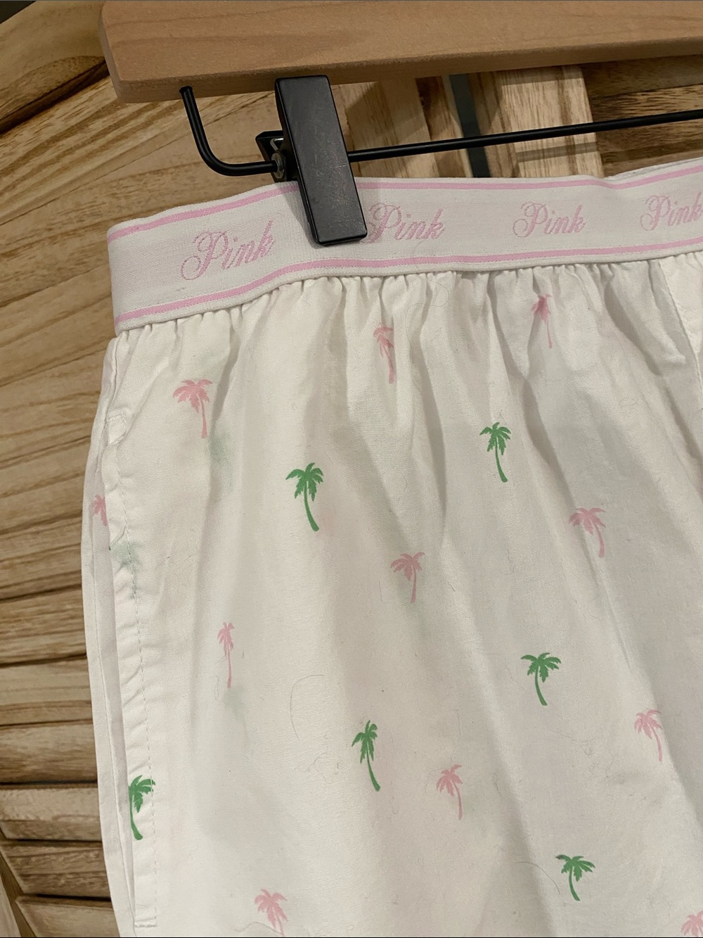 Victoria's Secret White Cotton Shorts with Pink & Green Palm Motif - Picture 2 of 5